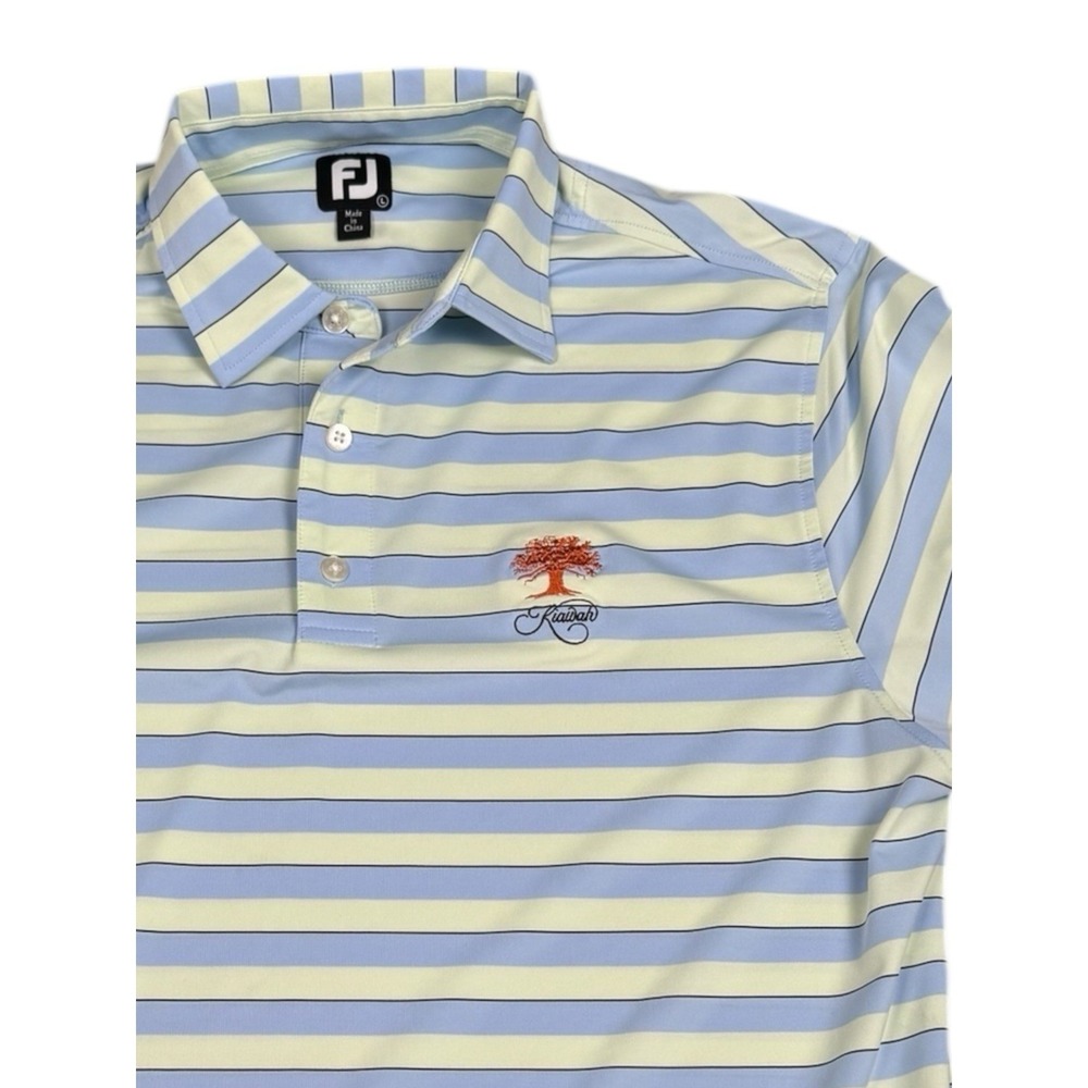 FootJoy Polo Shirt Men Size L White Green Kiawah Golf Performance FJ Gray